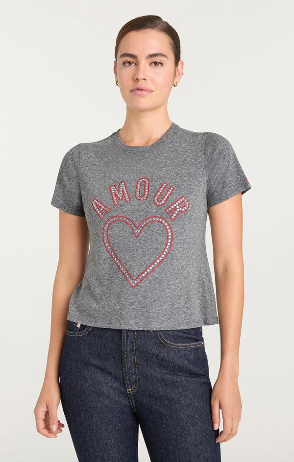 Sept Cinq Crystal Amour Heart Shrunken Tee Knit Top