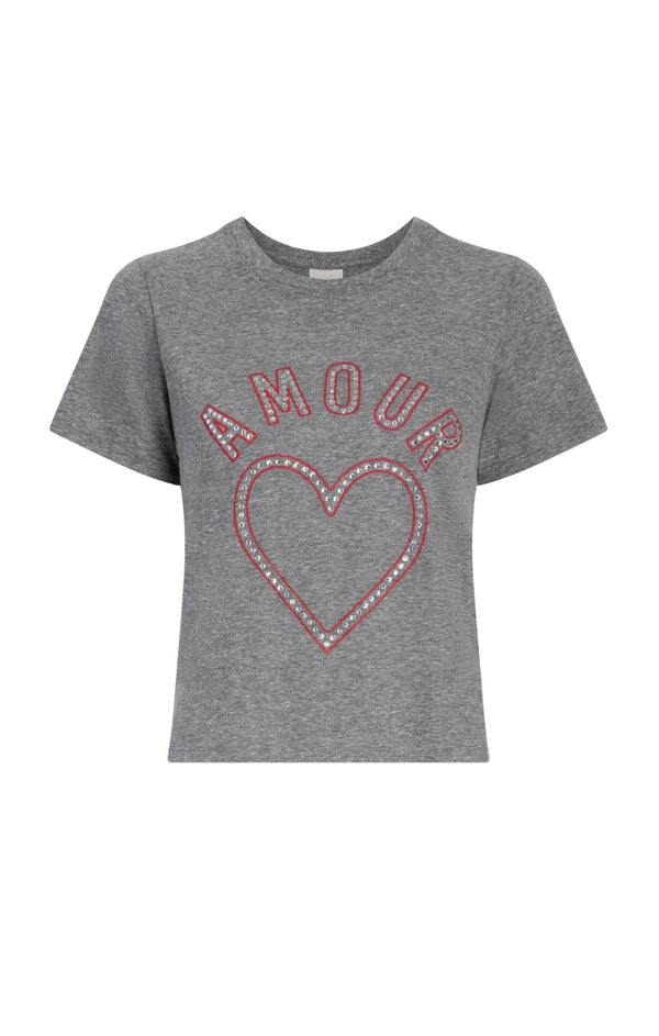 sept cinq Crystal Amour Heart Shrunken Tee Knit Top
