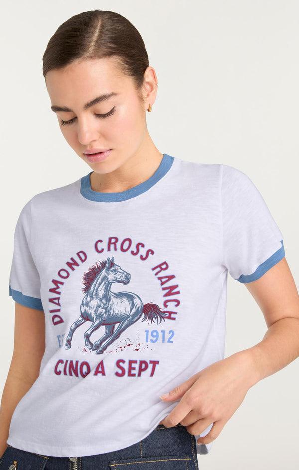 Sept Cinq Diamond Cross Ranch X 5a7 Shrunken Ringer Tee Knit Top