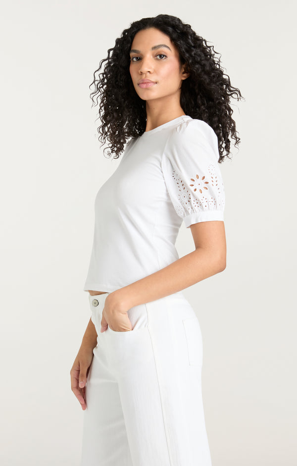 Sept Cinq Embroidered Mazie Eyelet Coria Top Knit Top