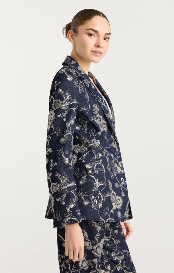Sept Cinq Garden Embroidered Cheyenne Jean Blazer Jacket