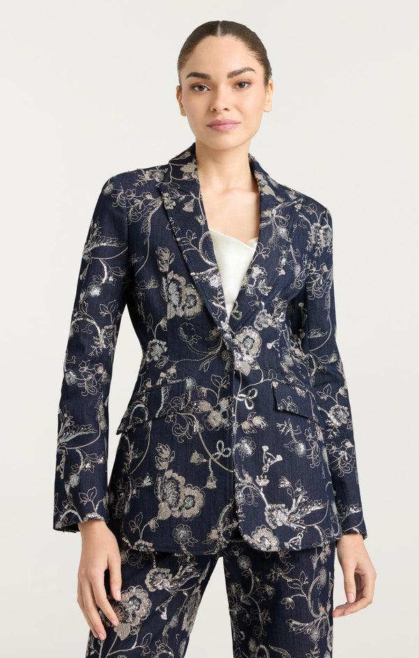 Sept Cinq Garden Embroidered Cheyenne Jean Blazer Jacket