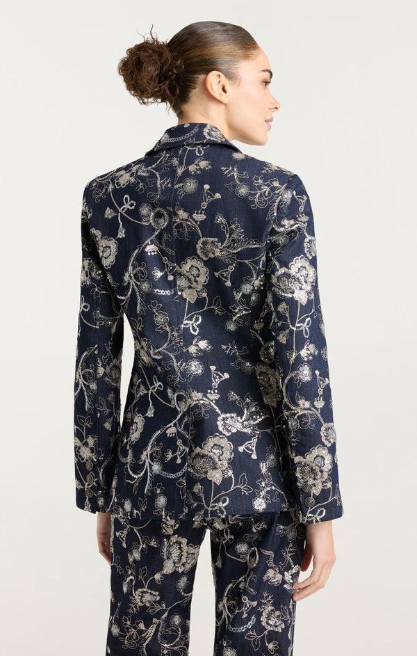 Sept Cinq Garden Embroidered Cheyenne Jean Blazer Jacket