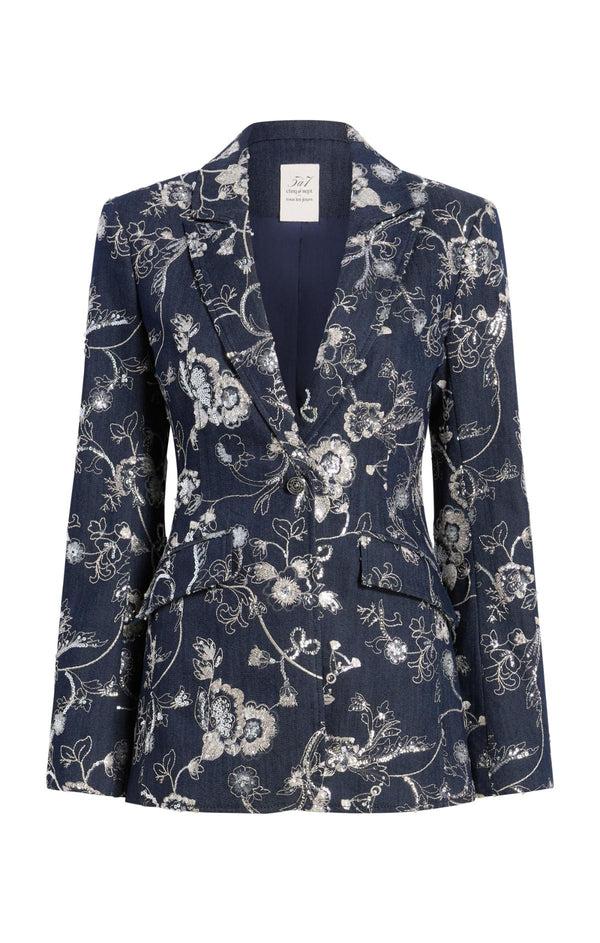 sept cinq Garden Embroidered Cheyenne Jean Blazer Jacket