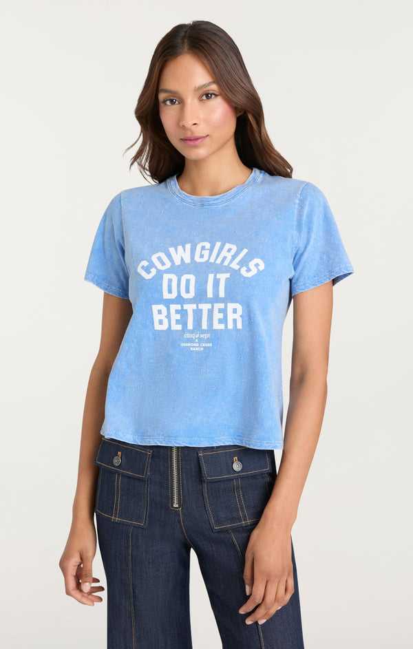 Sept Cinq Garment Dyed Cowgirls Do It Better Shrunken Tee Knit Top