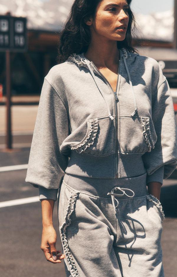 Sept Cinq Heather Maddie Zip Up Sweatshirt Knit Top