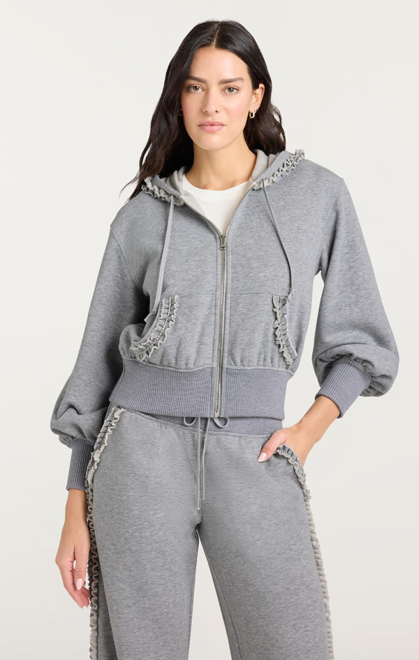 Sept Cinq Heather Maddie Zip Up Sweatshirt Knit Top