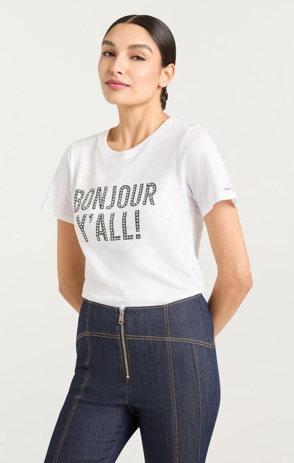Sept Cinq Heatset Bonjour Yall Shrunken Tee Knit Top