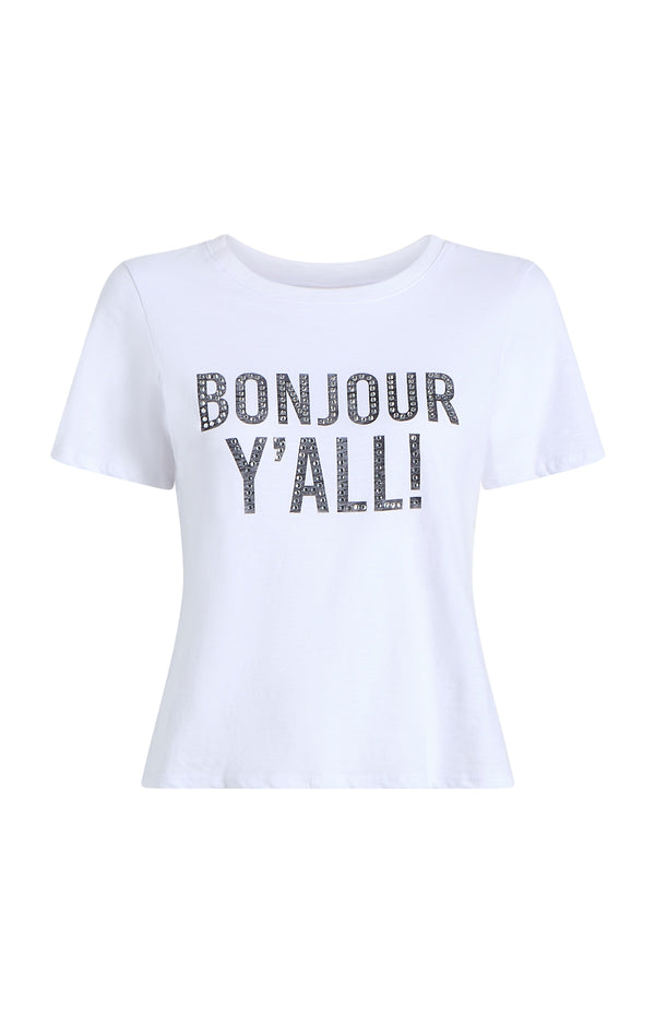 sept cinq Heatset Bonjour Yall Shrunken Tee Knit Top