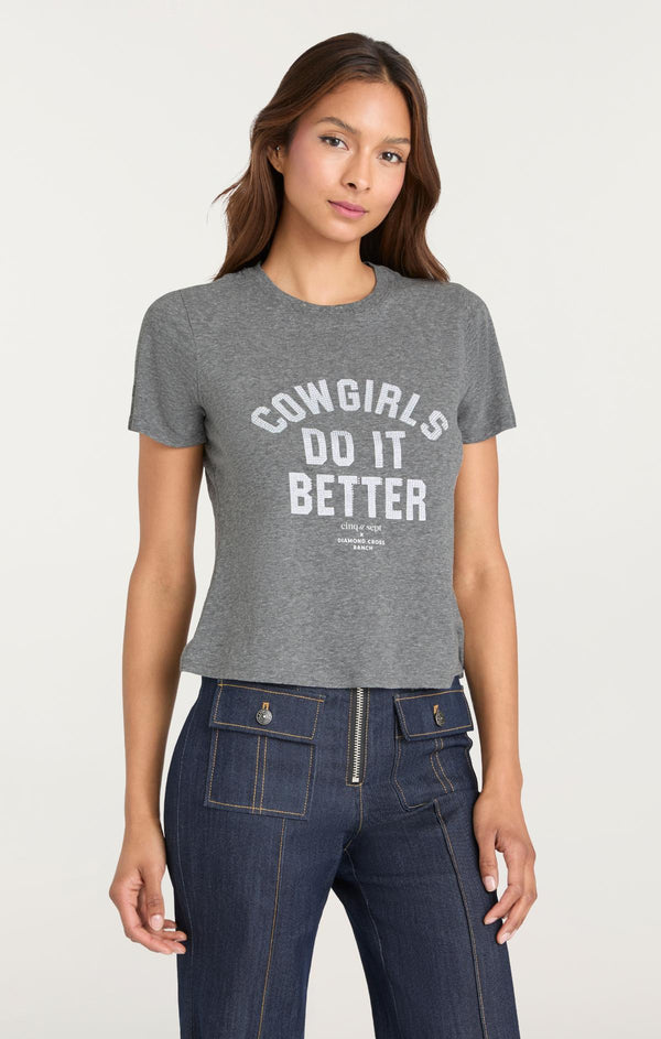 Sept Cinq Heatset Cowgirls Do It Better Shrunken Tee Knit Top