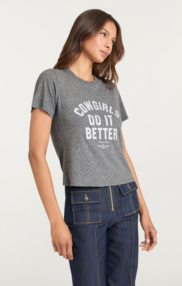 Sept Cinq Heatset Cowgirls Do It Better Shrunken Tee Knit Top