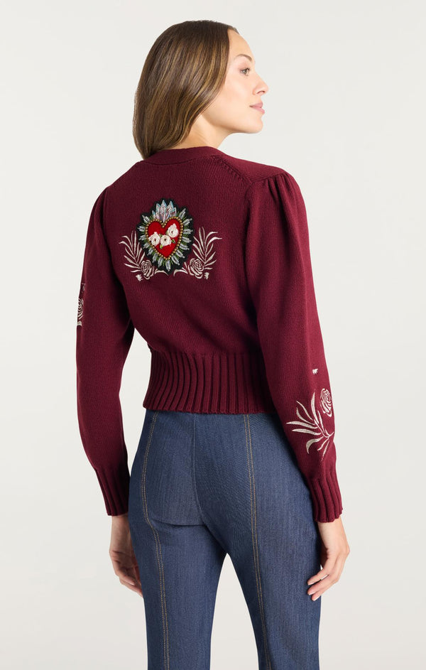 Sept Cinq Heritage Rose Patch Morgan Cardigan Sweater Knits