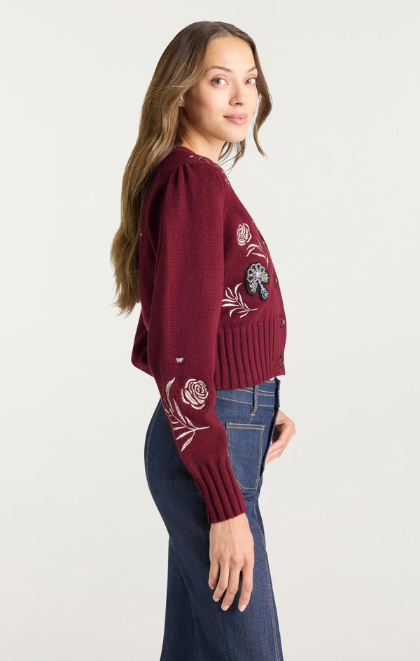 Sept Cinq Heritage Rose Patch Morgan Cardigan Sweater Knits