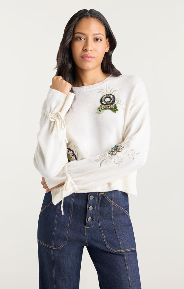 Sept Cinq Heritage Rose Patch Tasha Pullover Sweater Knits