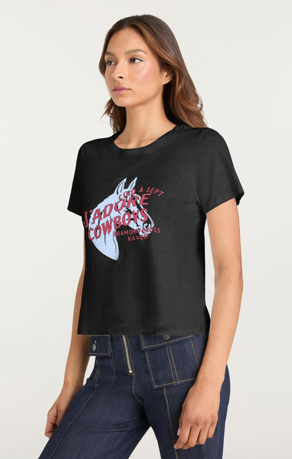 Sept Cinq Jadore Cowboys Diamond Cross Ranch Shrunken Tee Knit Top