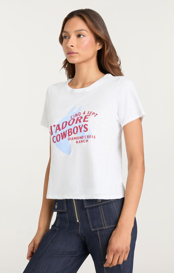 Sept Cinq Jadore Cowboys Diamond Cross Ranch Shrunken Tee Knit Top