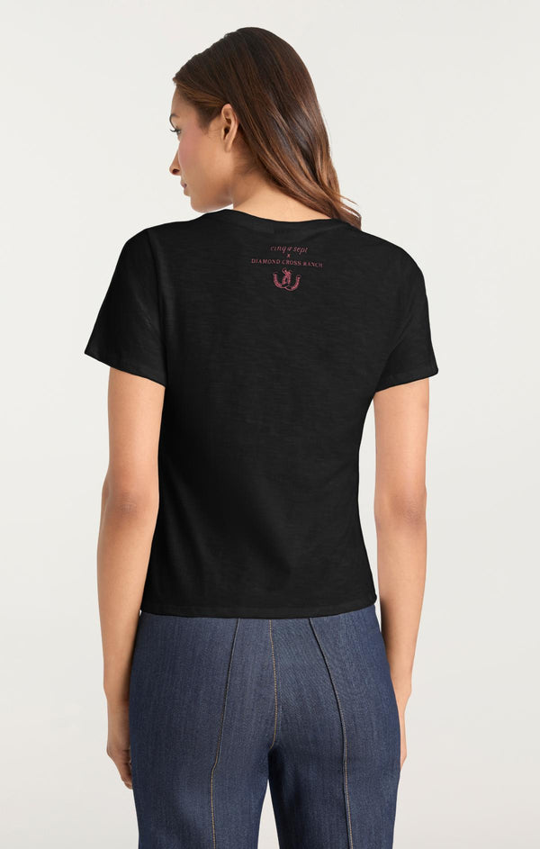 Sept Cinq Jadore Cowboys Diamond Cross Ranch Shrunken Tee Knit Top