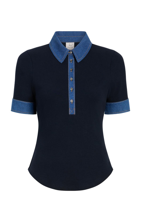 sept cinq Jean Combo Short Sleeve Jaden Top Knit Top