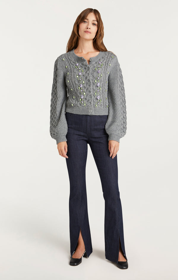 Sept Cinq Joelle Embellished Cable Cardigan Sweaters