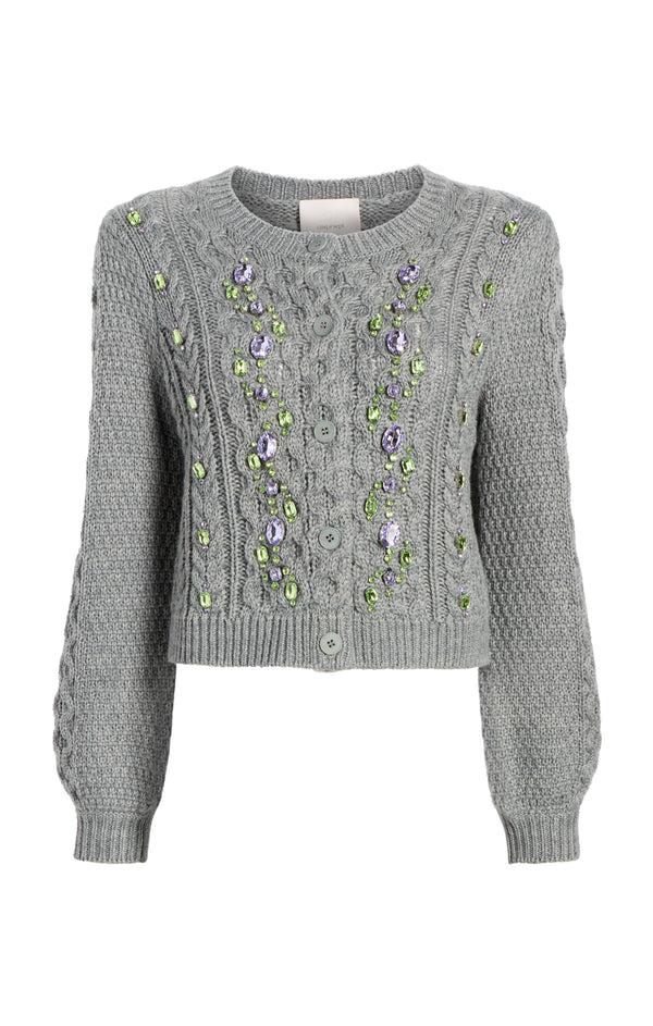 sept cinq Joelle Embellished Cable Cardigan Sweaters
