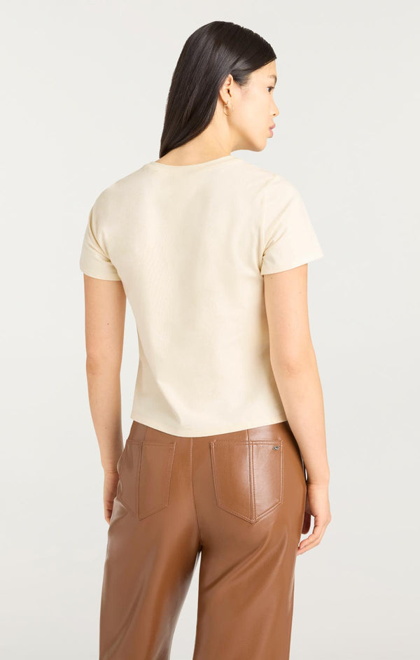 Sept Cinq Leather Applique Merci Shrunken Tee Knit Top