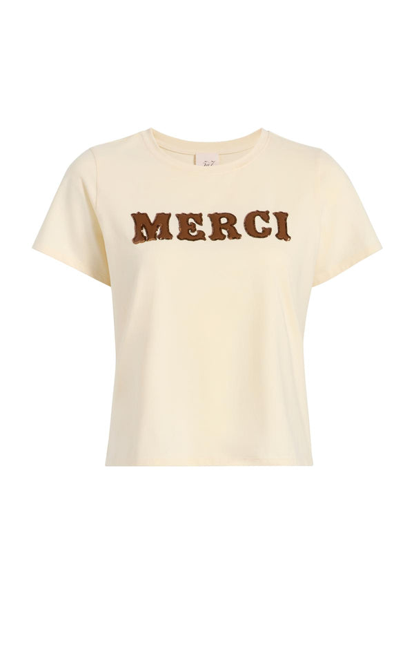 sept cinq Leather Applique Merci Shrunken Tee Knit Top