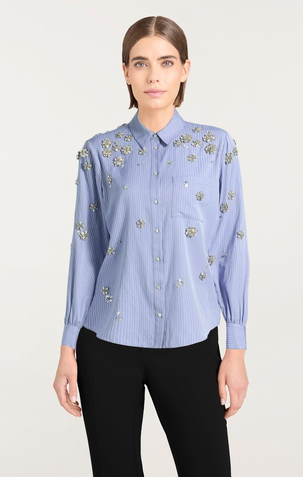 Sept Cinq Lola Stripe Tumbling Flowers Blanche Top Woven Tops