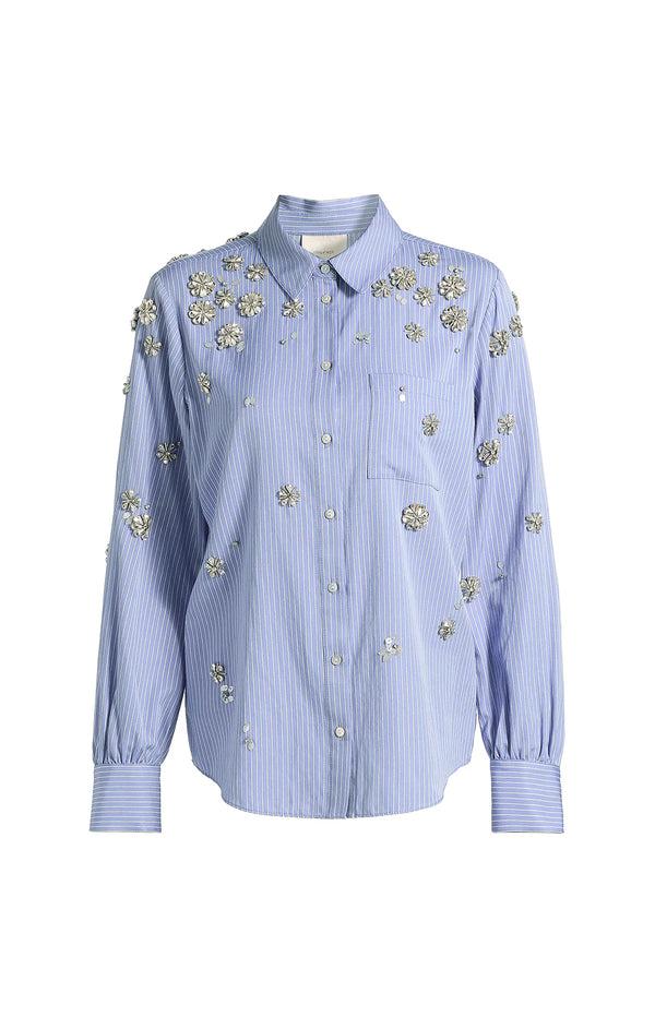 sept cinq Lola Stripe Tumbling Flowers Blanche Top Woven Tops