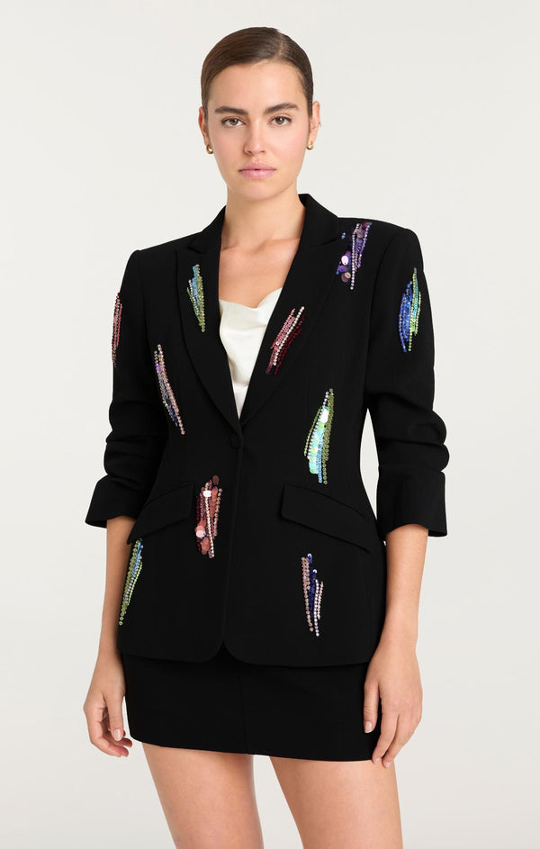 Sept Cinq Paillette Whirl Scrunched Cheyenne Blazer Jacket