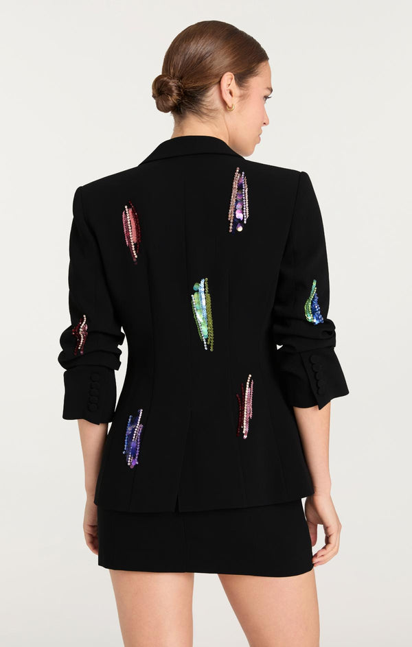Sept Cinq Paillette Whirl Scrunched Cheyenne Blazer Jacket
