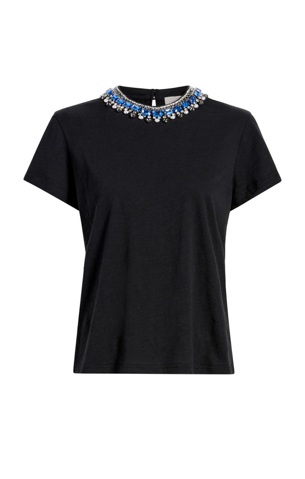 sept cinq Pearl Rhinestone Necklace Danielle Tee Knit Top