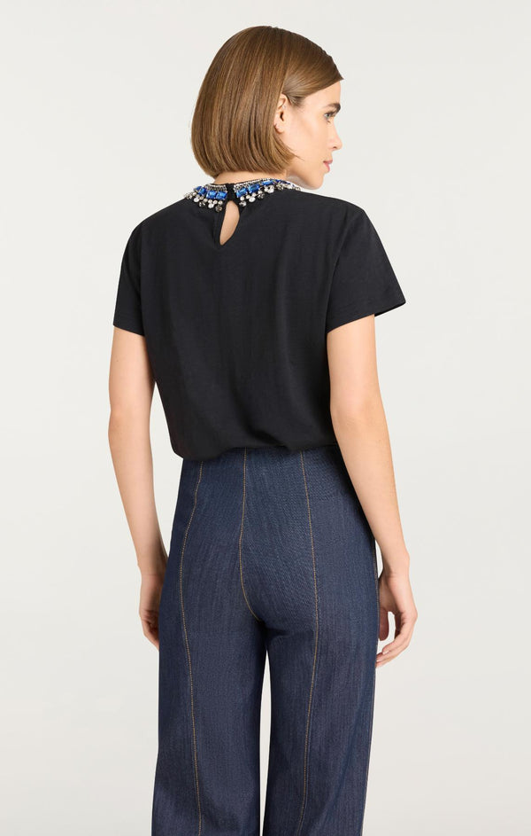 Sept Cinq Pearl Rhinestone Necklace Danielle Tee Knit Top