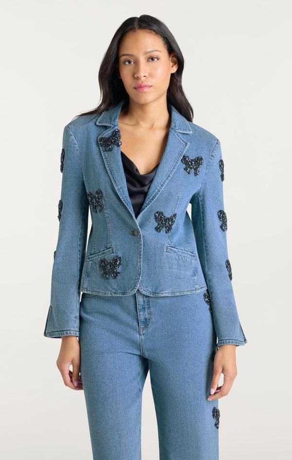 Sept Cinq Rhinestone Bow Le Petit Long Sleeve Khloe Jean Blazer