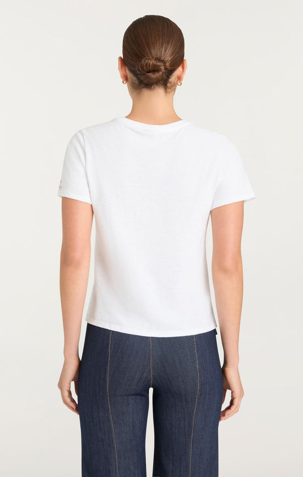 Sept Cinq Rhinestone Doodle Heart Shrunken Tee Knit Top