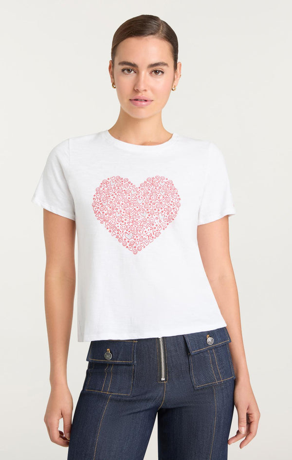 Sept Cinq Rhinestone Doodle Heart Shrunken Tee Knit Top