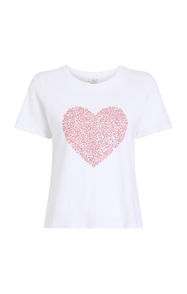 sept cinq Rhinestone Doodle Heart Shrunken Tee Knit Top