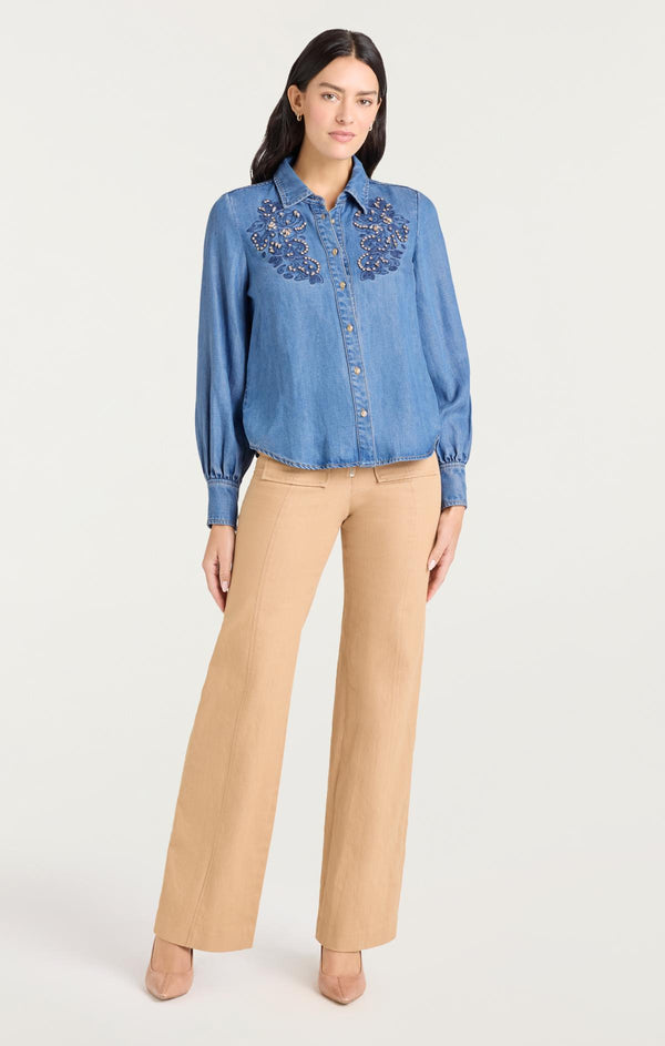 Sept Cinq Rhinestone Embellished Juliette Jean Top Woven Tops