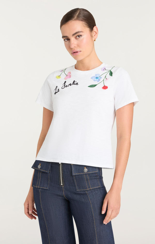 Sept Cinq 3D Floral Vine Shrunken Tee Knit Top