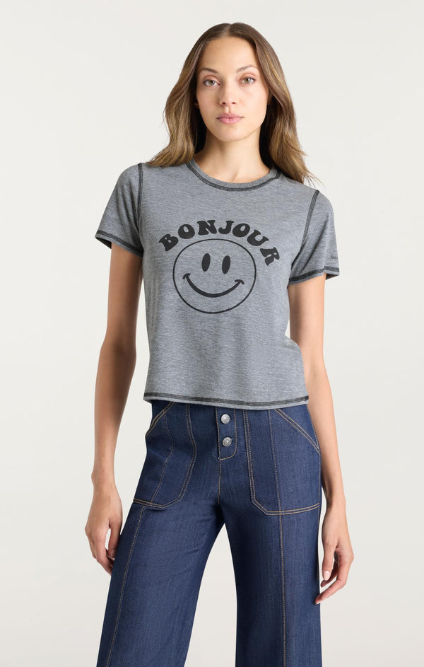 Sept Cinq Bonjour Smiley Shrunken Tee Knit Top
