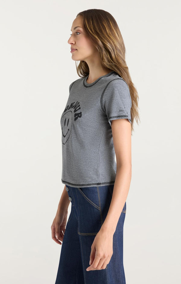 Sept Cinq Bonjour Smiley Shrunken Tee Knit Top