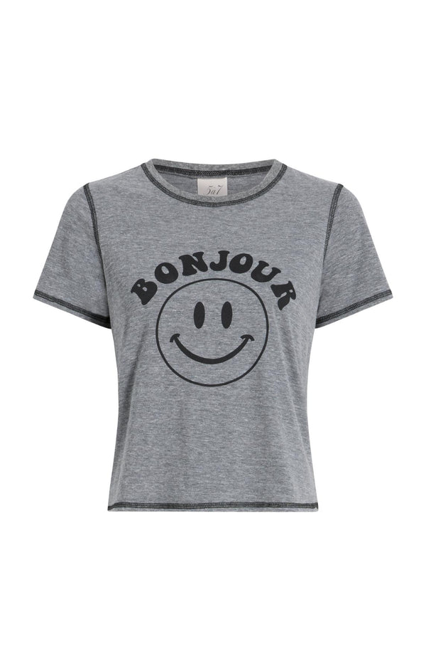 sept cinq Bonjour Smiley Shrunken Tee Knit Top