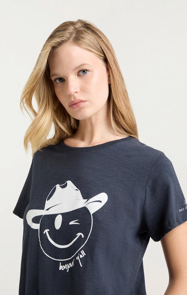 Sept Cinq Bonjour Y'all Smiley Tee Knit Top