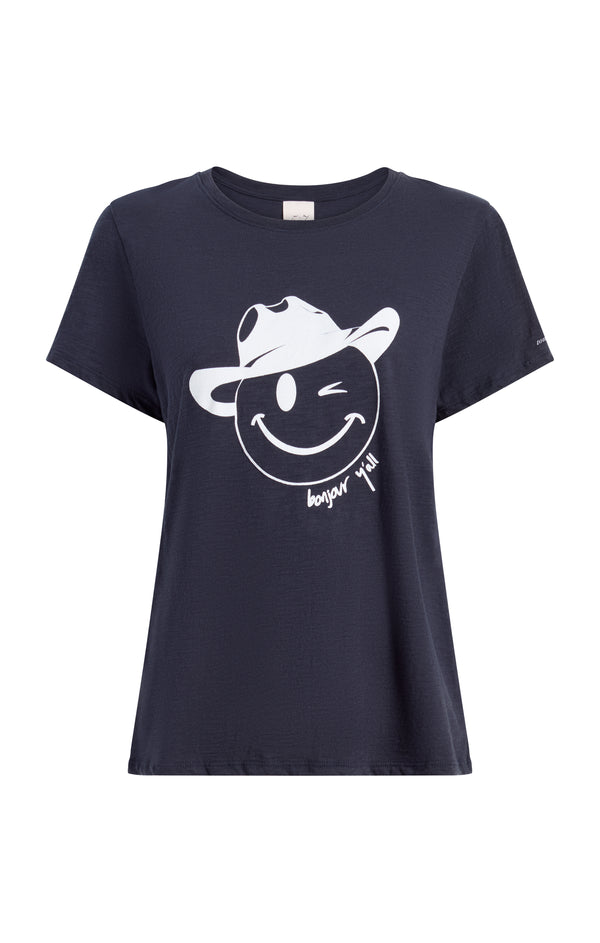 sept cinq Bonjour Y'all Smiley Tee Knit Top