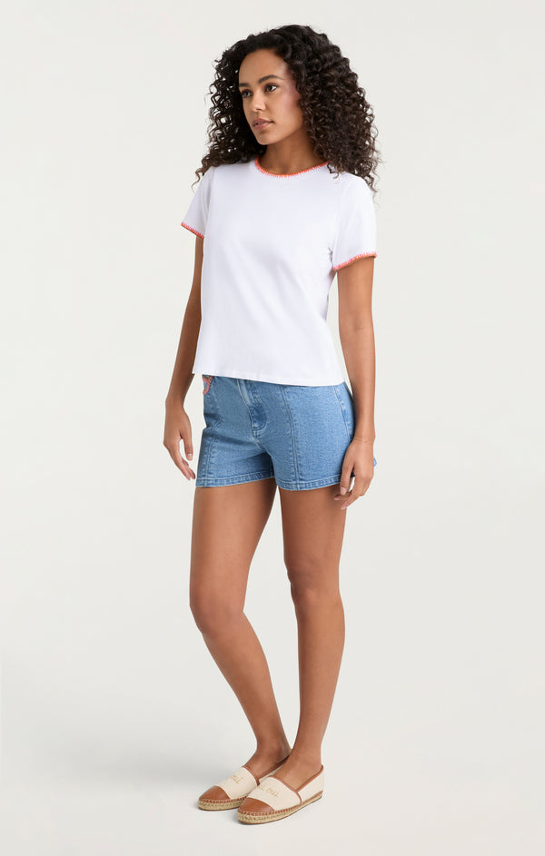 Sept Cinq Crochet Shrunken Tee Knit Top