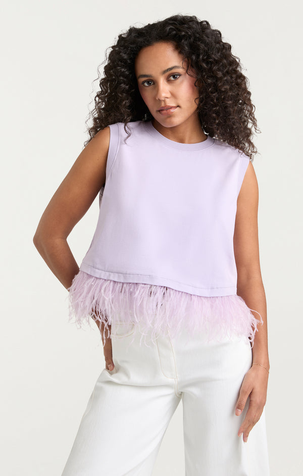 Sept Cinq Cropped Feather Tee Knit Top