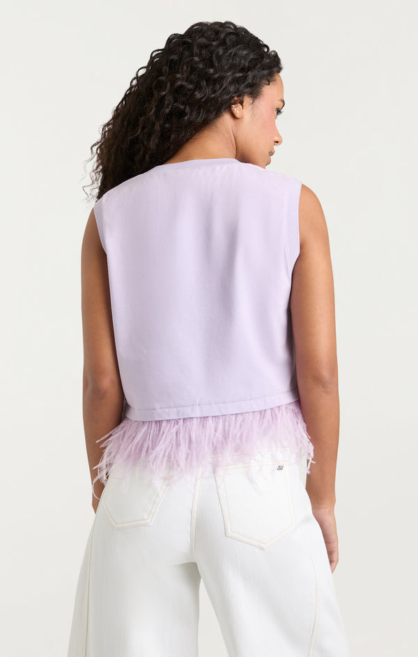 Sept Cinq Cropped Feather Tee Knit Top