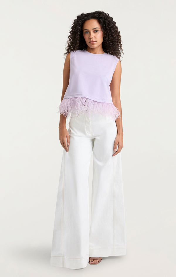Sept Cinq Cropped Feather Tee Knit Top