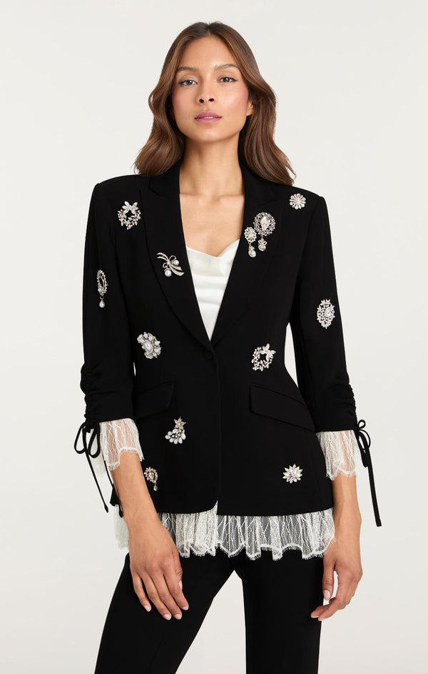 sept Cinq Crystal Brooch Roxie Blazer Jacket