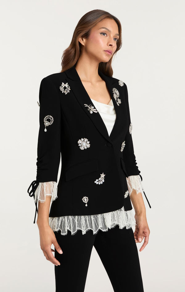 sept Cinq Crystal Brooch Roxie Blazer Jacket