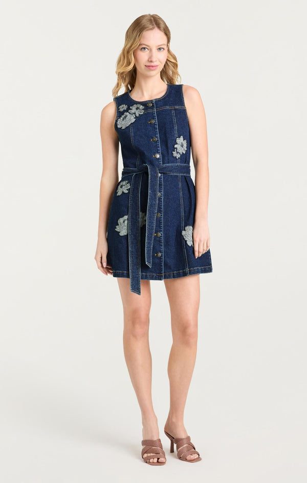Sept Cinq Floral Applique Marsha Jean Dress Dress